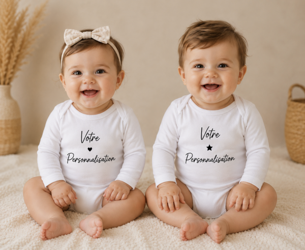 Body bébé personnalisé manches longues – Prénom, Texte ou Motif