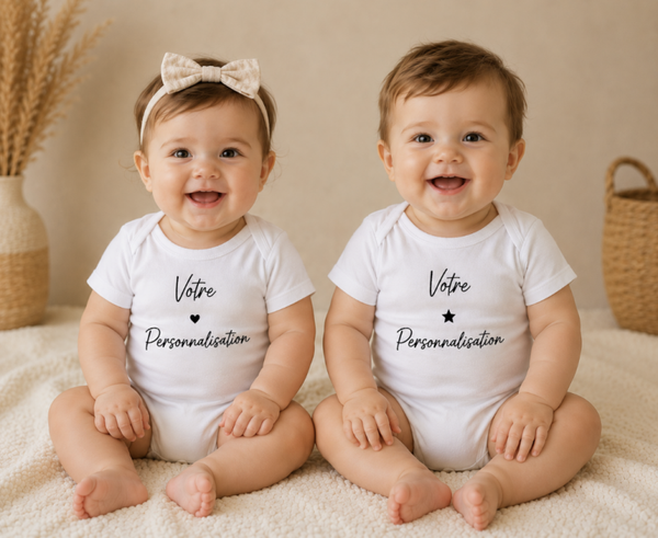 Body bébé personnalisé manches courtes – Prénom, Texte ou Motif