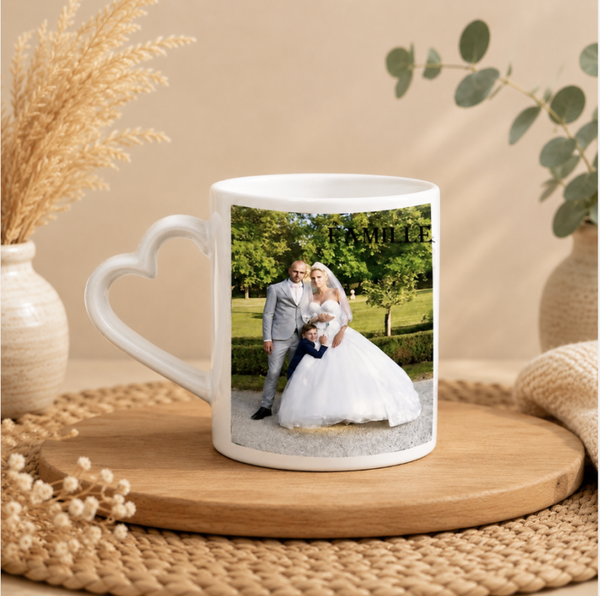 Mug cœur personnalisé – Photo et texte au choix