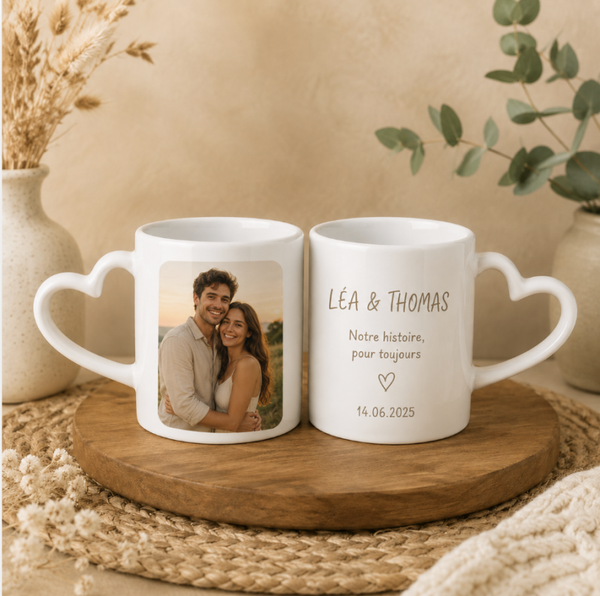 Duo de mugs cœur personnalisés – 2 × 300 ml