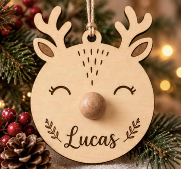 Boule de Noël renne personnalisée en bois
