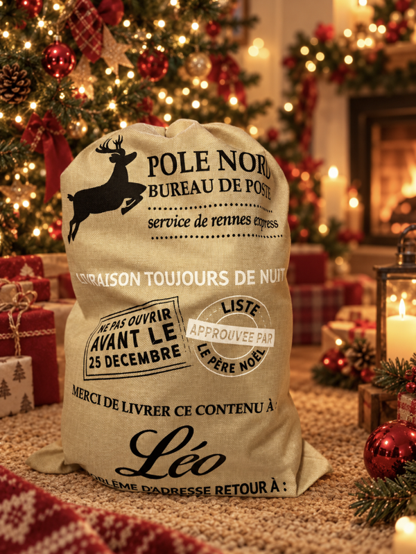 Hotte du Père Noël personnalisée avec prénom