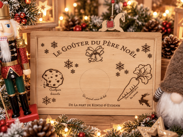 Plateau goûter du Père Noël personnalisé en bois gravé