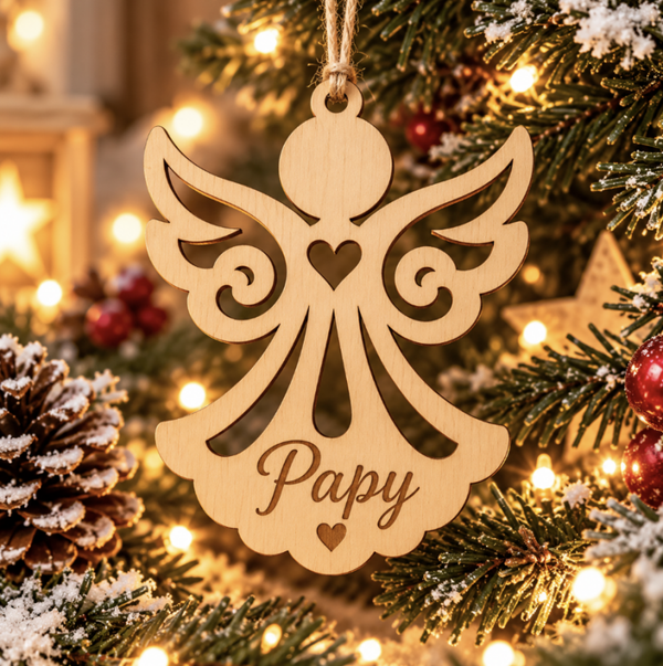 Ange de Noël personnalisé en bois – Prénom au choix 👼