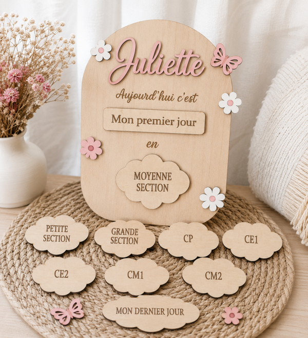 Tableau de rentrée scolaire personnalisé en bois