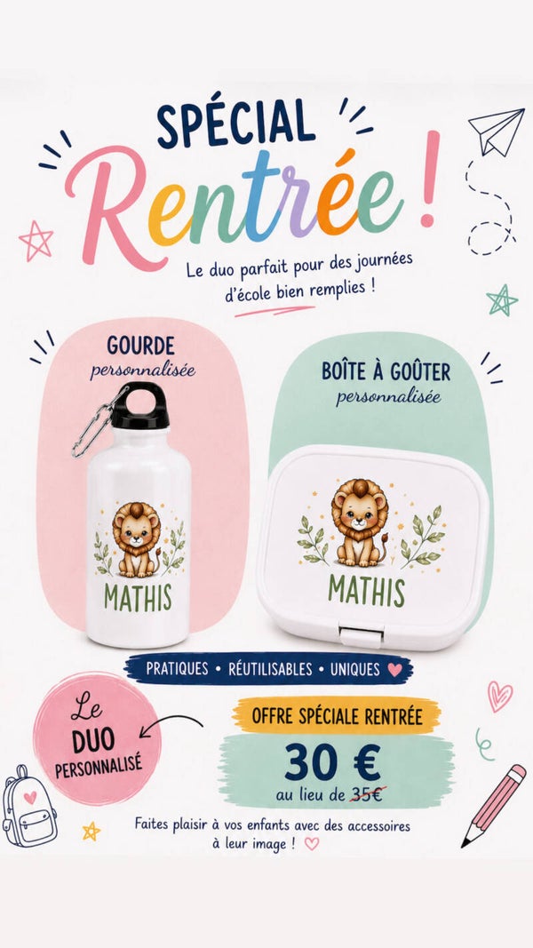 Duo Rentrée personnalisé – Gourde + Boîte à goûter | Offre spéciale