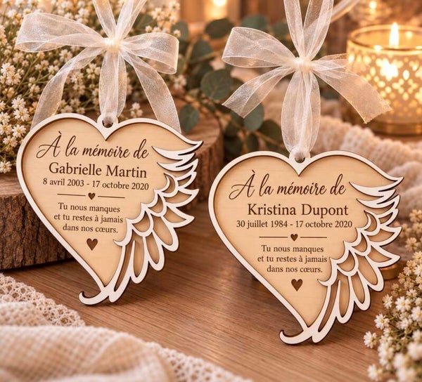 Boule de Noël souvenir personnalisée – Cœur aile d'ange