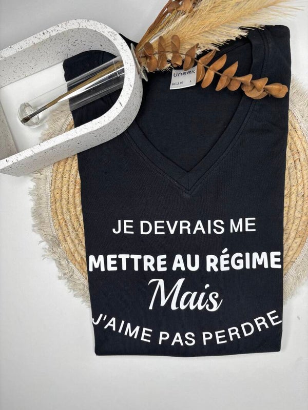 👕 Tee-shirt - Manches courtes - Col V - J'aime pas perdre