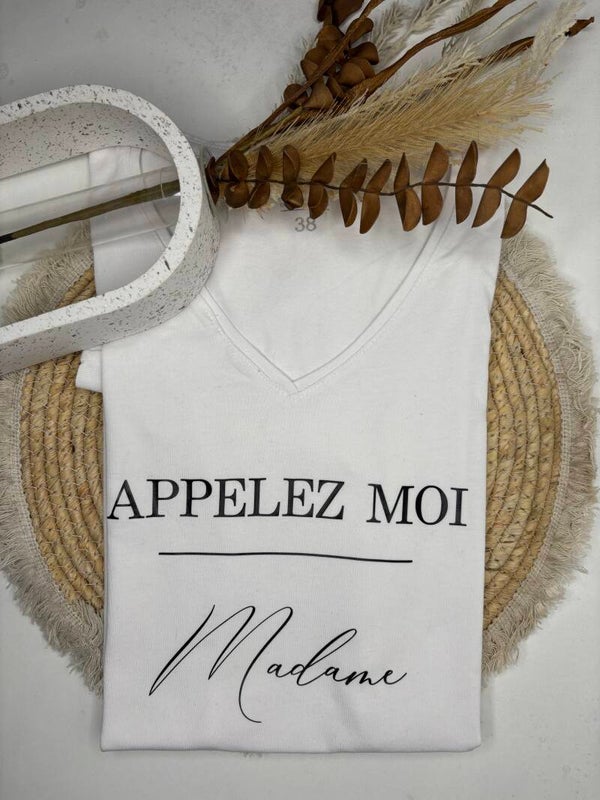 👕 Tee-shirt - Manches courtes - Col V - Femme - Madame