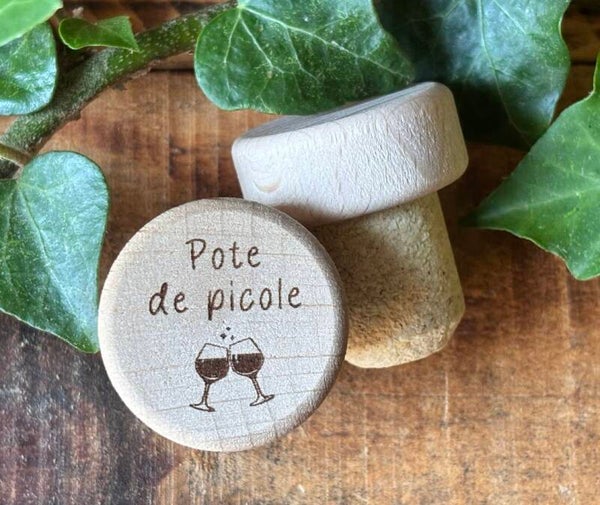Bouchon de vin en bois et liège "Pote de picole"
