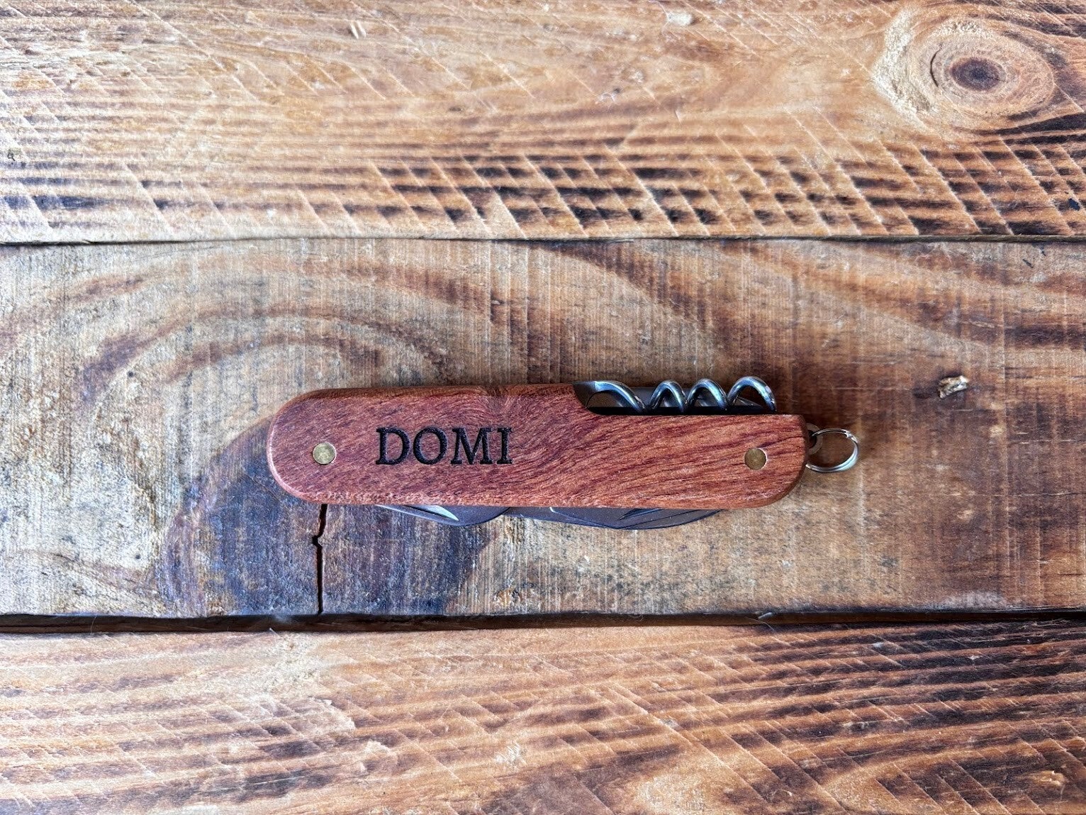 Couteau de poche multifonctions "à personnaliser" en acier inoxydable et bois