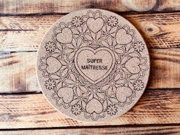 Dessous de plat en liège "Merci Maîtresse"