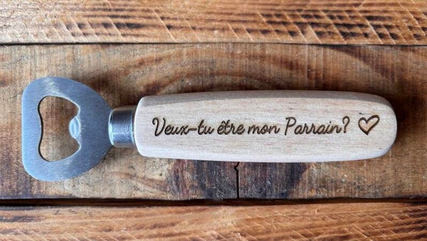 Décapsuleur en bois "Veux-tu être mon parrain"