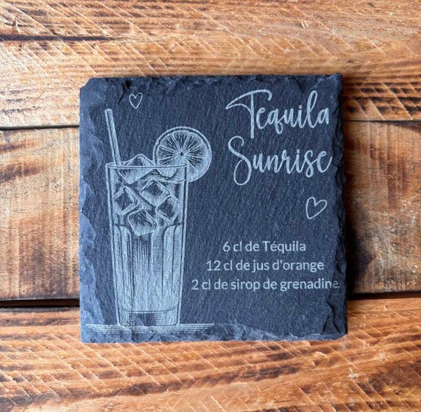 Sous verre ardoise cocktail "Téquila Sunrise"
