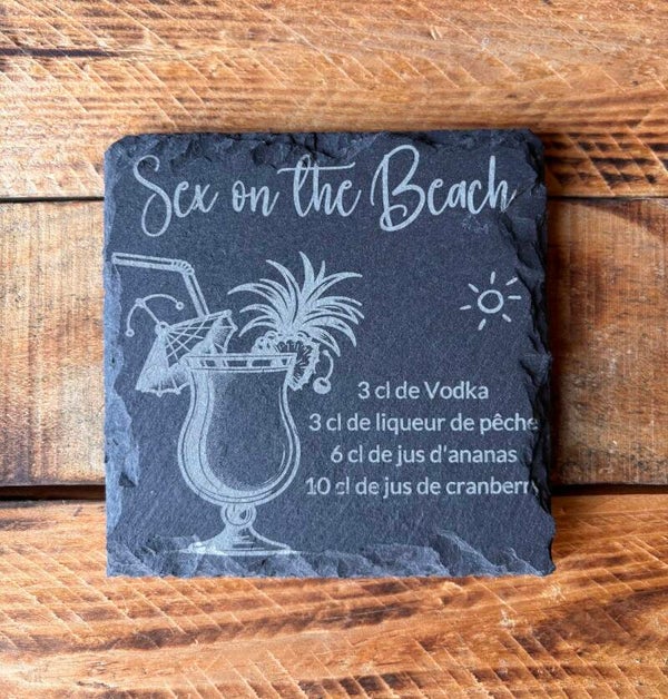 Sous verre ardoise cocktail "Sex on the Beach"