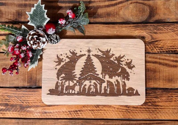 Mini Planche à découper en Bois de hêtre « Crêche 1 »