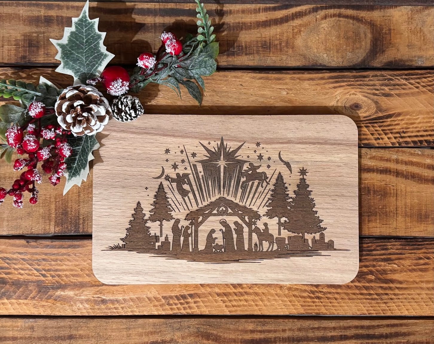 Mini Planche à découper en Bois de hêtre « Crêche 2 »