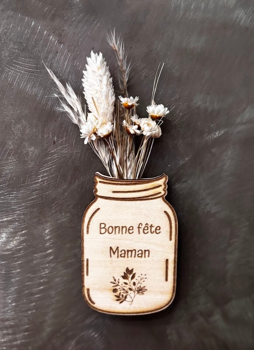 Magnet pot fleurs séchées "Bonne fête Maman" 1