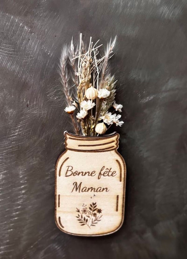 Magnet pot fleurs séchées "Bonne fête Maman" 2
