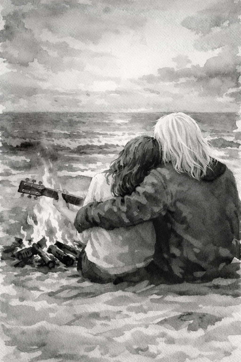 Ein Liebespaar mit Gitarre am Strand