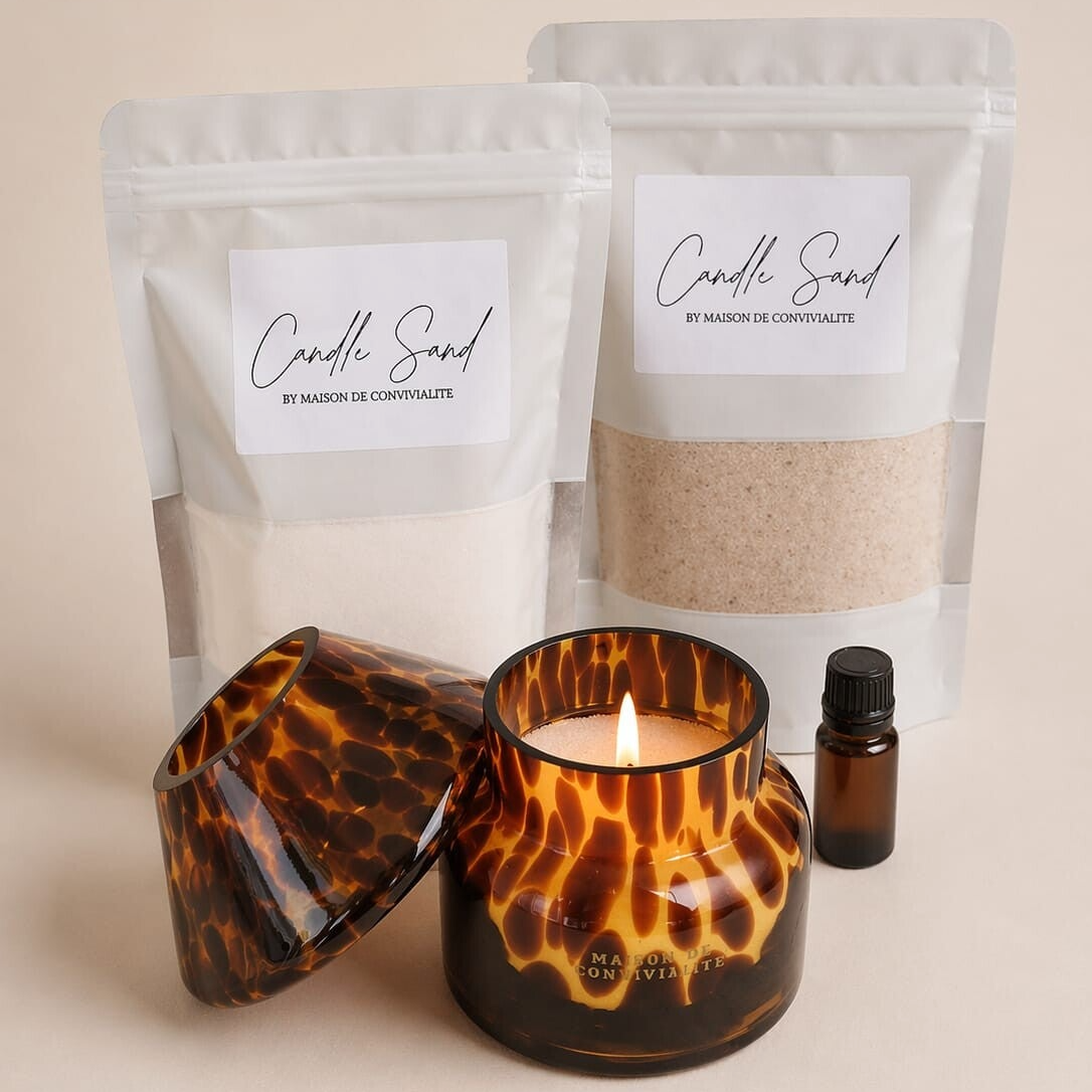 Lamp jar + Kaarsenzand + 4 wieken + 10ml parfum
