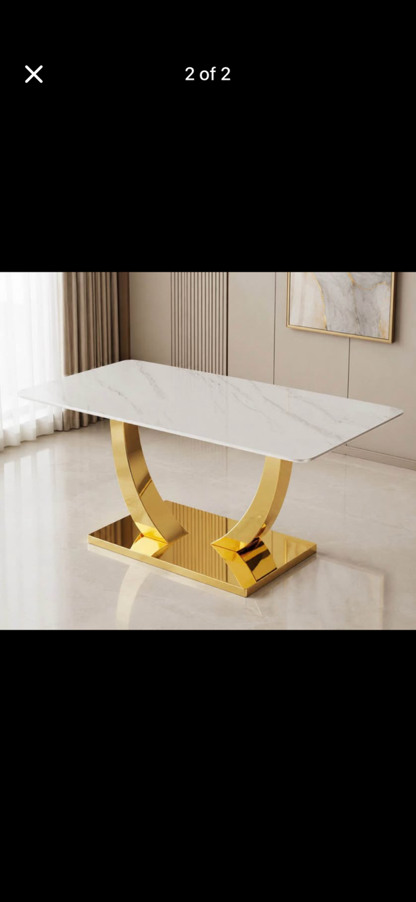 Sintered stone dining table with gold base