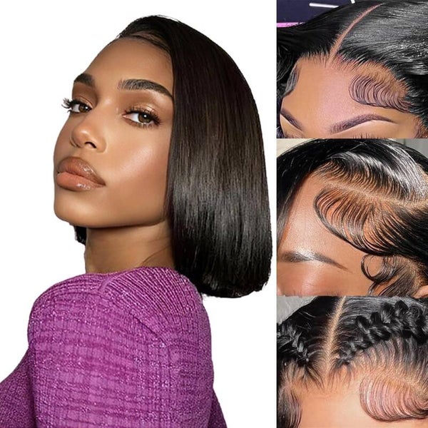 Bob Wig Human Hair Glueless Wigs 150% Density Wear and Go13X4 Lace Front Short Bob Wigs Human Hair for Women Straight Bob Wig（Black 10 Inc