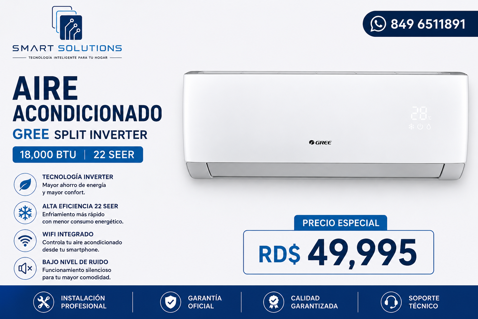 Aire Acondicionado GREE Split Inverter 18,000 BTU