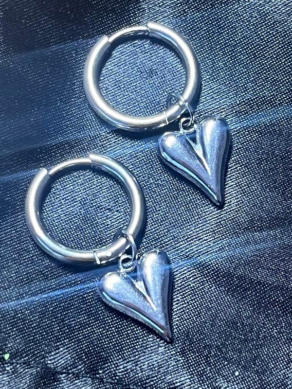 stainless steel oorbel met zilver kleurig hart