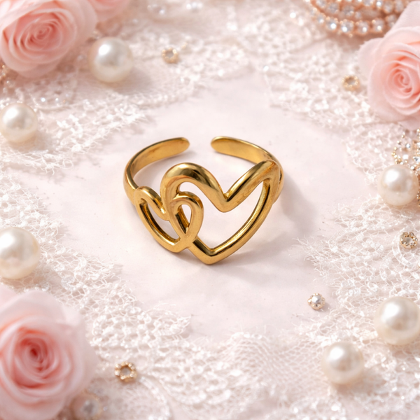 Stainless Steel ring met 2 hartjes