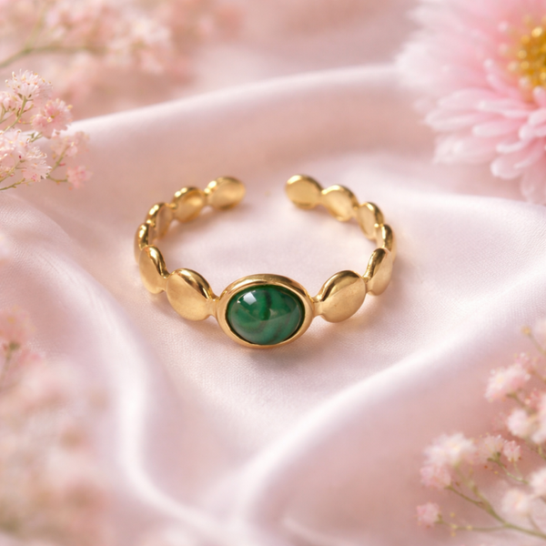 Stainless Steel ring met groen steen