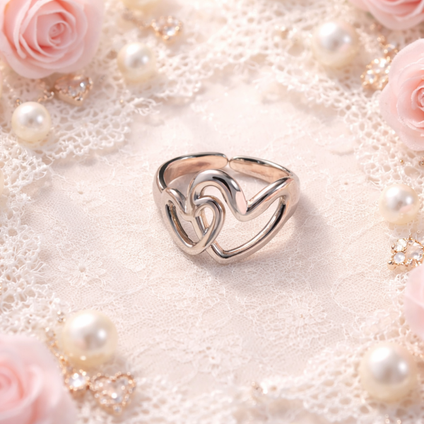 Stainless Steel ring met 2 hartjes