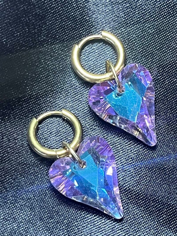 stainless steel oorbel met lichtpaars hart