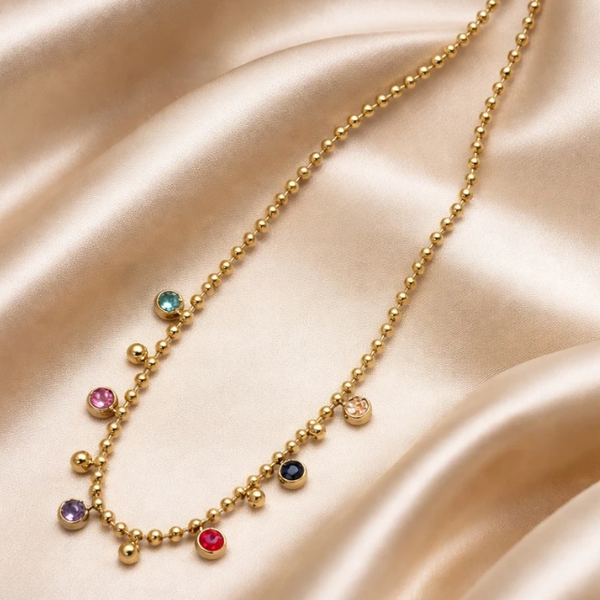 stainless steel ketting met kleurig steentjes