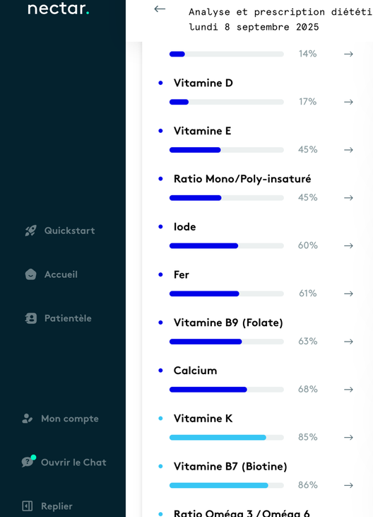 un aperçu de l'application avec l'évaluation nutritionnelle