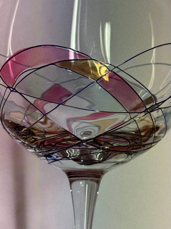 Vintage handbeschilderde art glass wijnglazen – set van 4