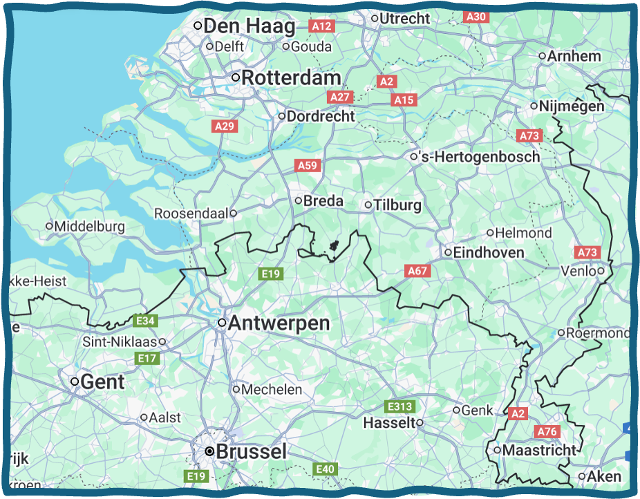 Werkgebied: Zuid-Nederland en België