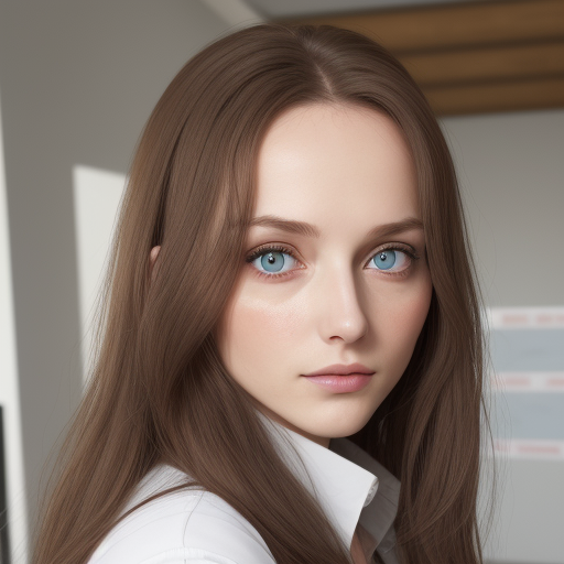 Frau mit braunen Haaren und blauen Augen