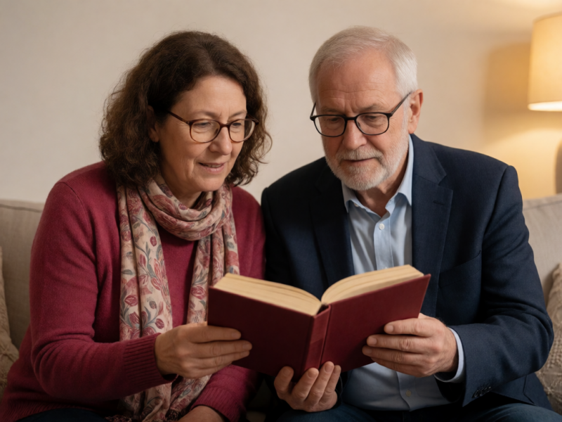 Frau und Mann beim lesen eines Buches