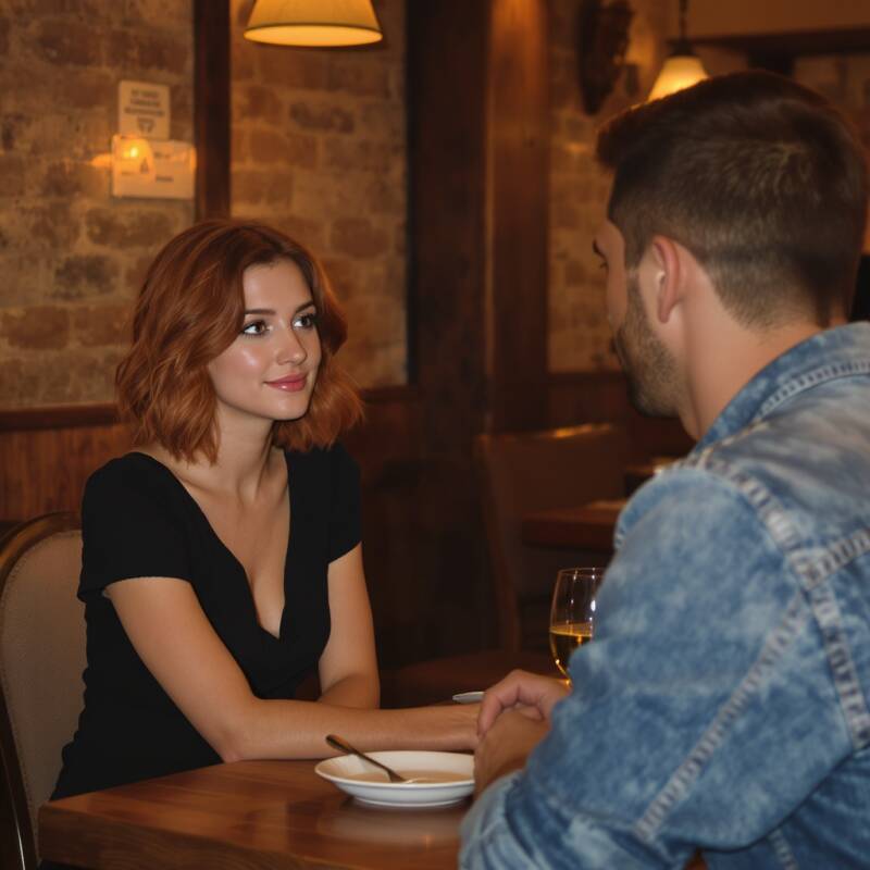 Junge Frau und junger Mann im Restaurant