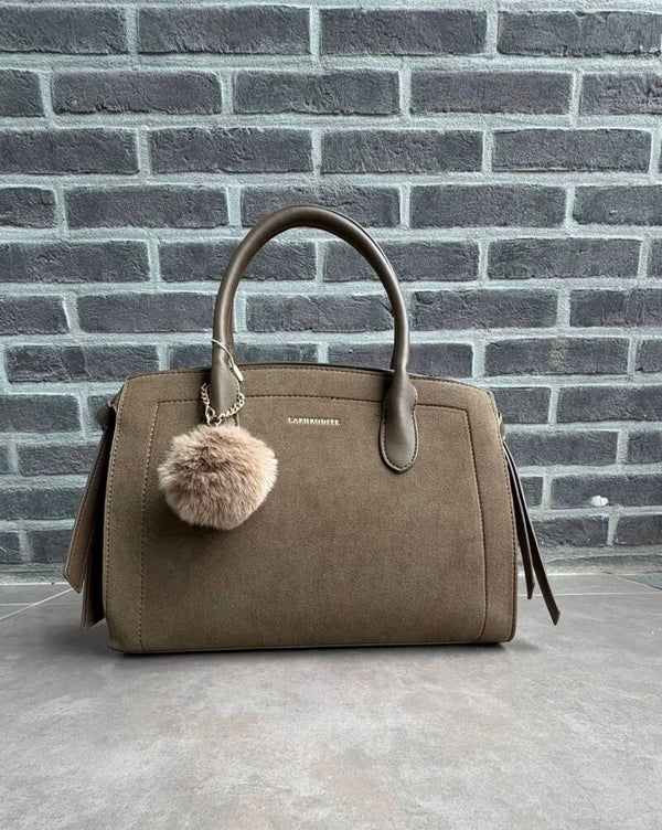 Taupekleurige suède handtas