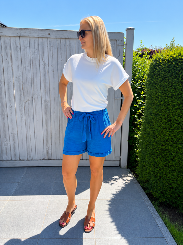 Blauwe short in tetra stof