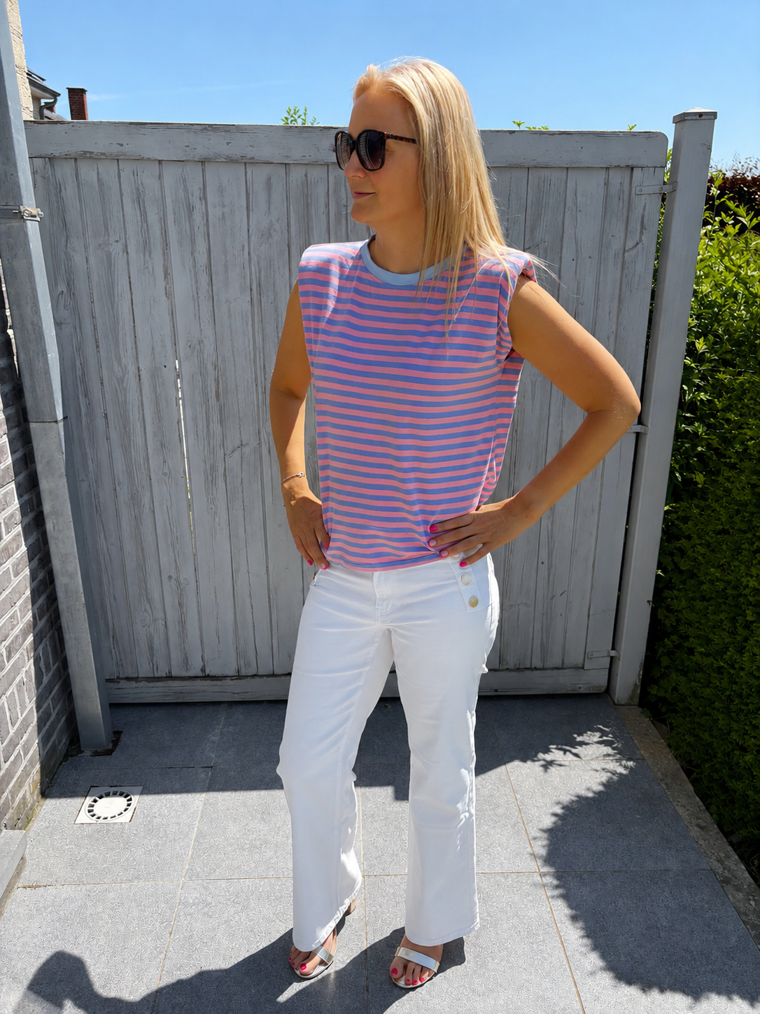 Gestreepte top (blauw/roos)