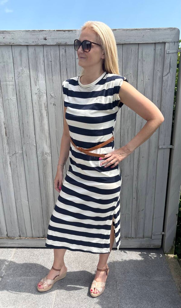 Lange gestreepte jurk (blauw)