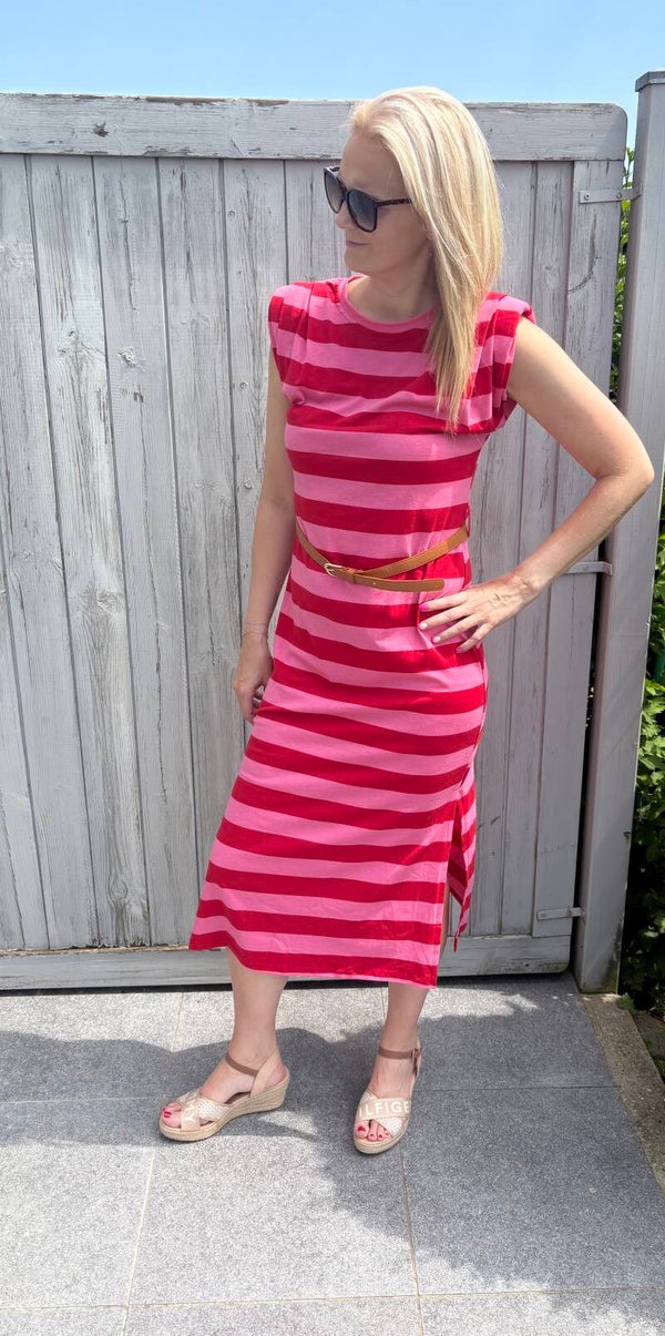 Lange gestreepte jurk (fuchsia)