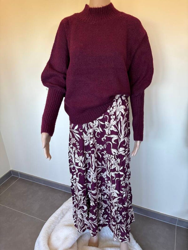 Lange rok burgundy/wit