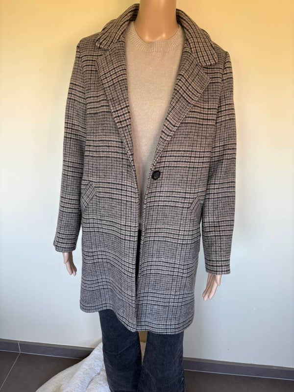 Bruin/beige halflange jas