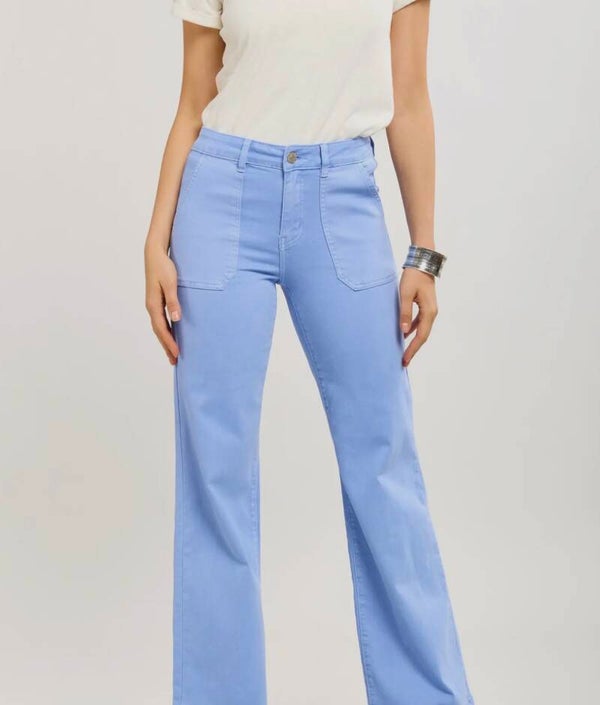 Blauwe stretch flared jeans