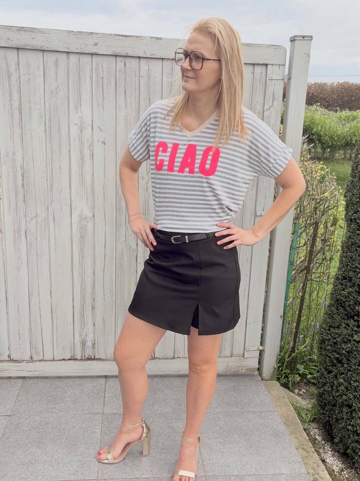 Gestreepte Tshirt met opschrift