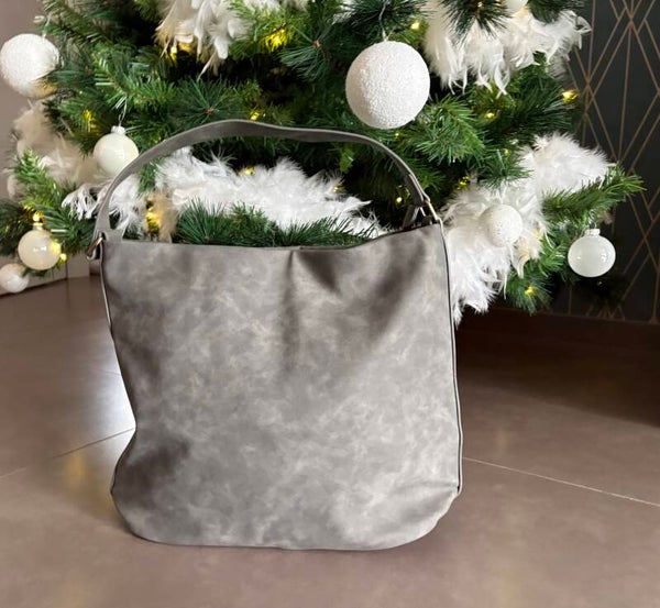 Grijze suède handtas